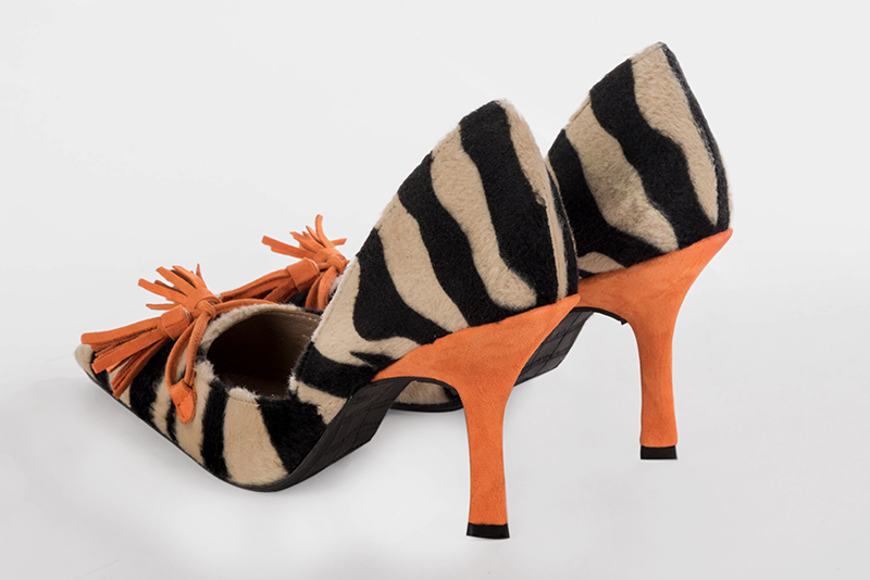 Safari black women's open arch dress pumps. Pointed toe. Very high spool heels. Rear view - Florence KOOIJMAN
